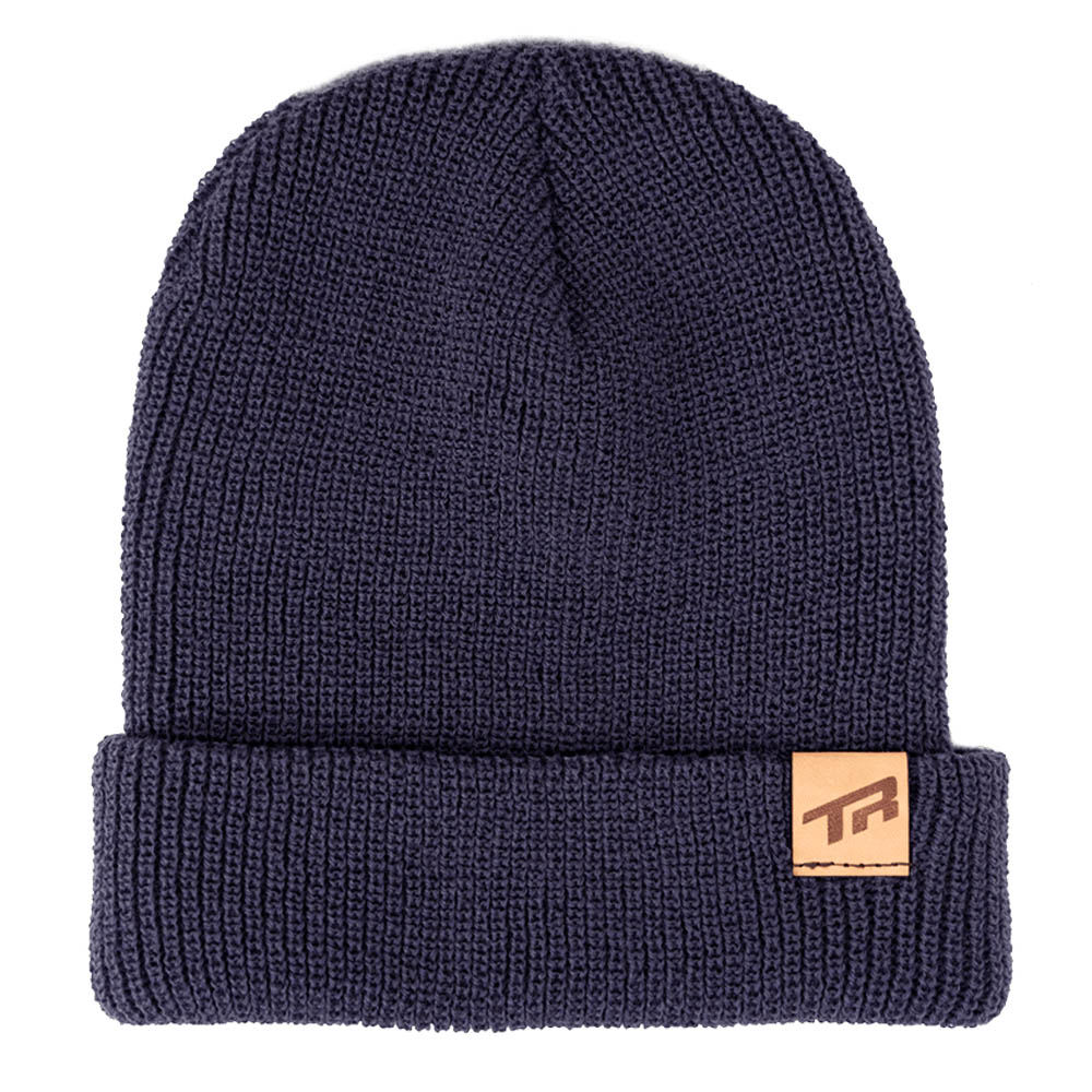 Transition Beanie Hat: TR Leather Tag